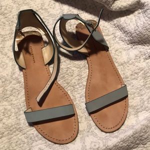 Zara baby blue leather sandals w/ gold accents